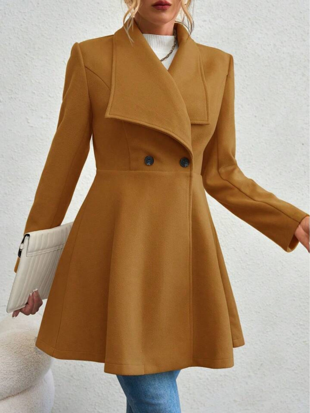 Collared Button-Up Long Sleeve Coat