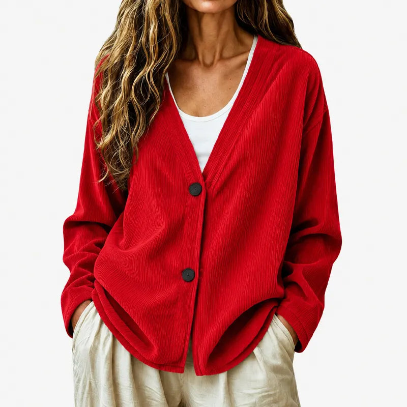 Ribbed V-Neck Button Cardigan