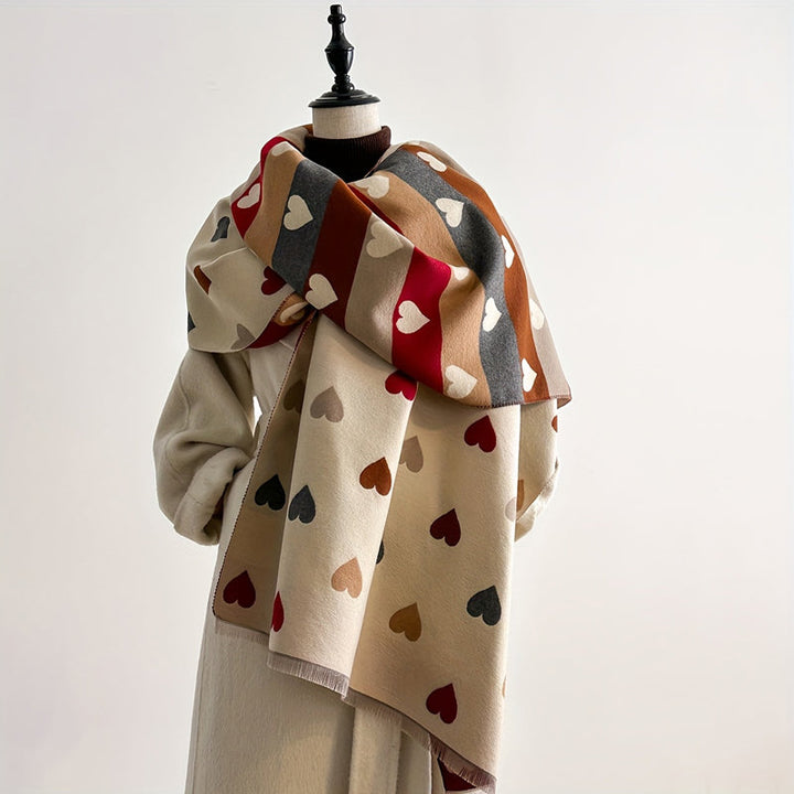 Heart Print Fringe Scarf