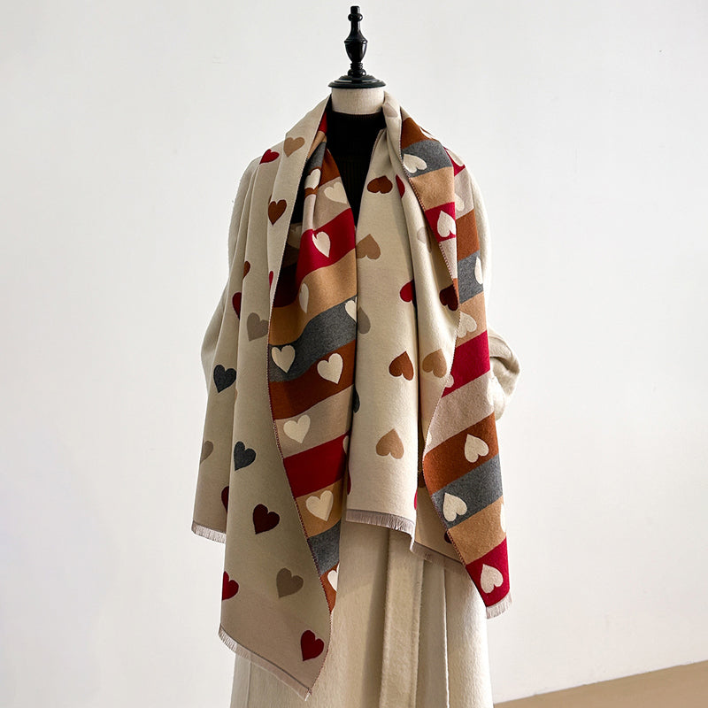 Heart Print Fringe Scarf