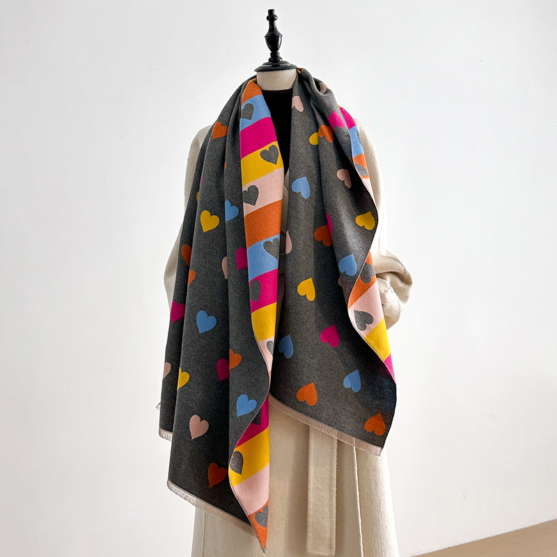 Heart Print Fringe Scarf