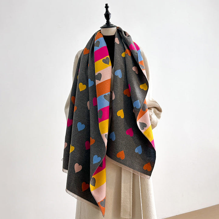 Heart Print Fringe Scarf