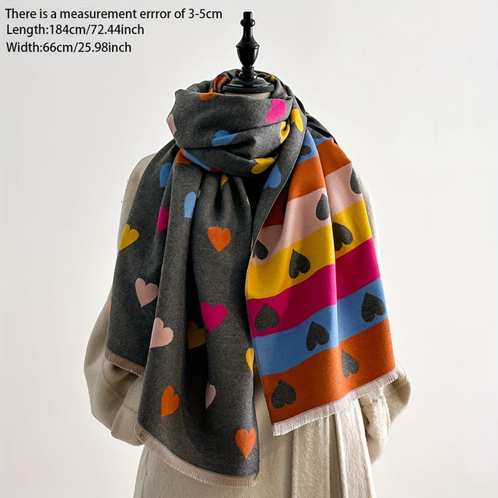 Heart Print Fringe Scarf