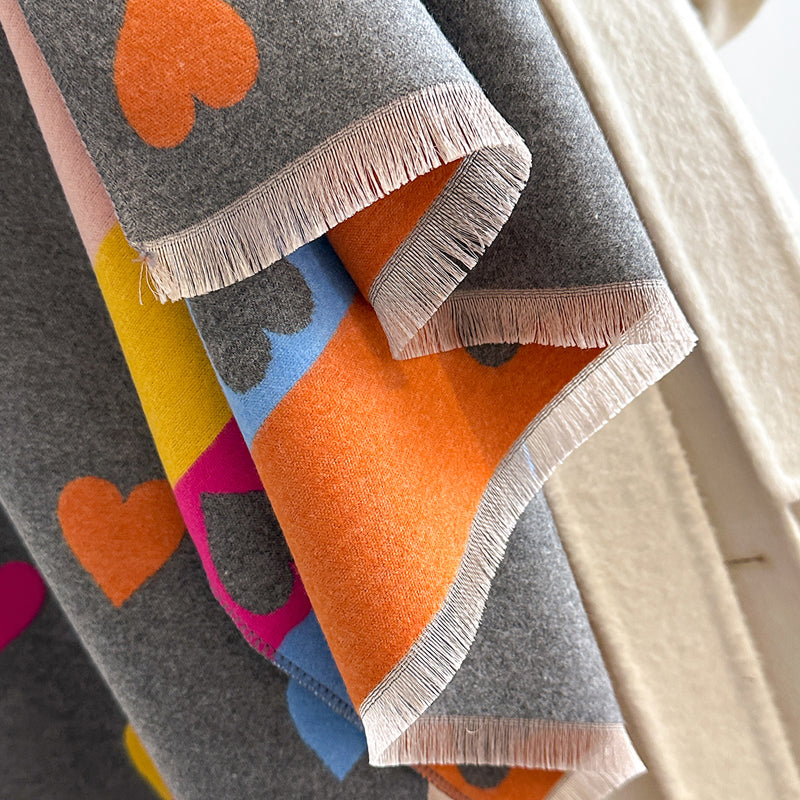 Heart Print Fringe Scarf