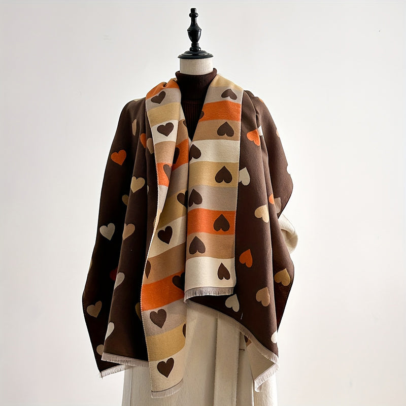 Heart Print Fringe Scarf