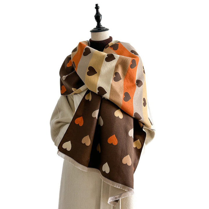 Heart Print Fringe Scarf