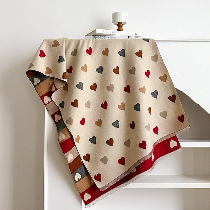 Heart Print Fringe Scarf