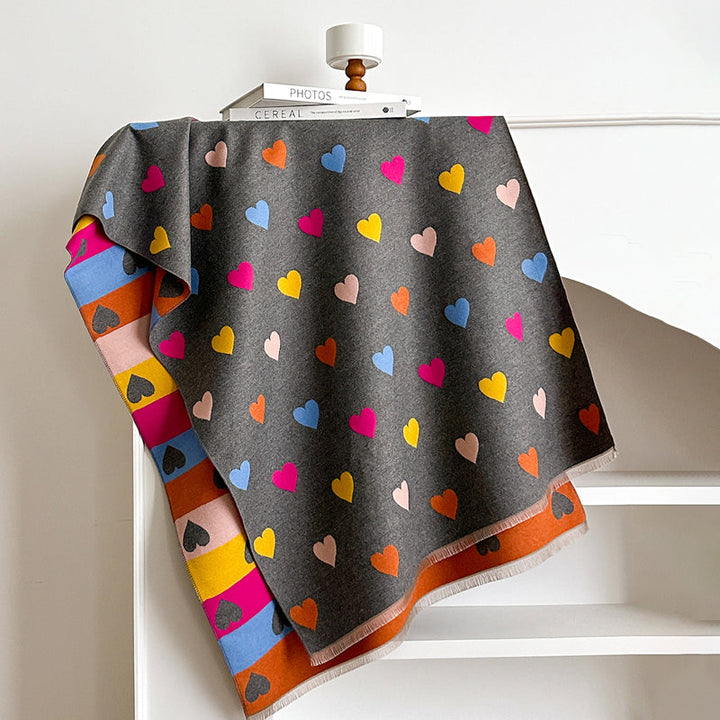 Heart Print Fringe Scarf