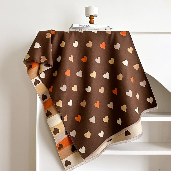 Heart Print Fringe Scarf