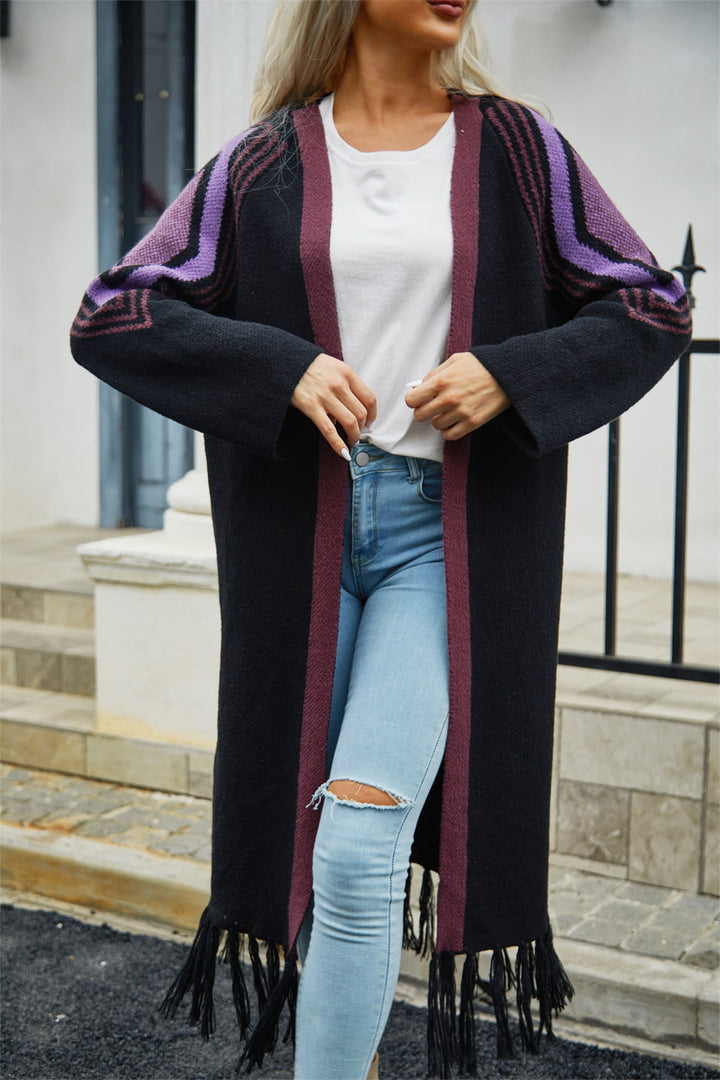 Fringe Hem Open Front Duster Cardigan