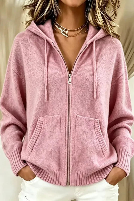 Hooded Zip-Up Soft Knit Cardigan