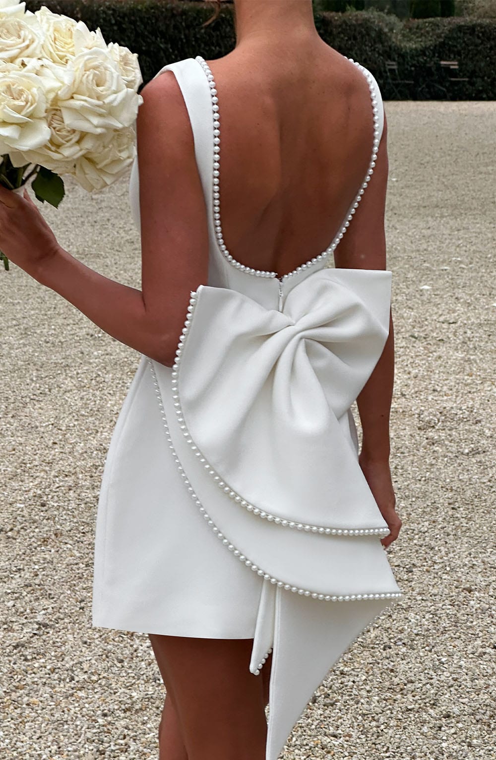 Pearl Trim A-Line Mini Dress for Wedding Guests