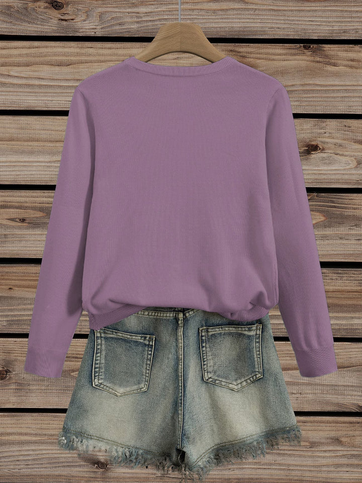 Floral Print Crew Neck Knit Sweater