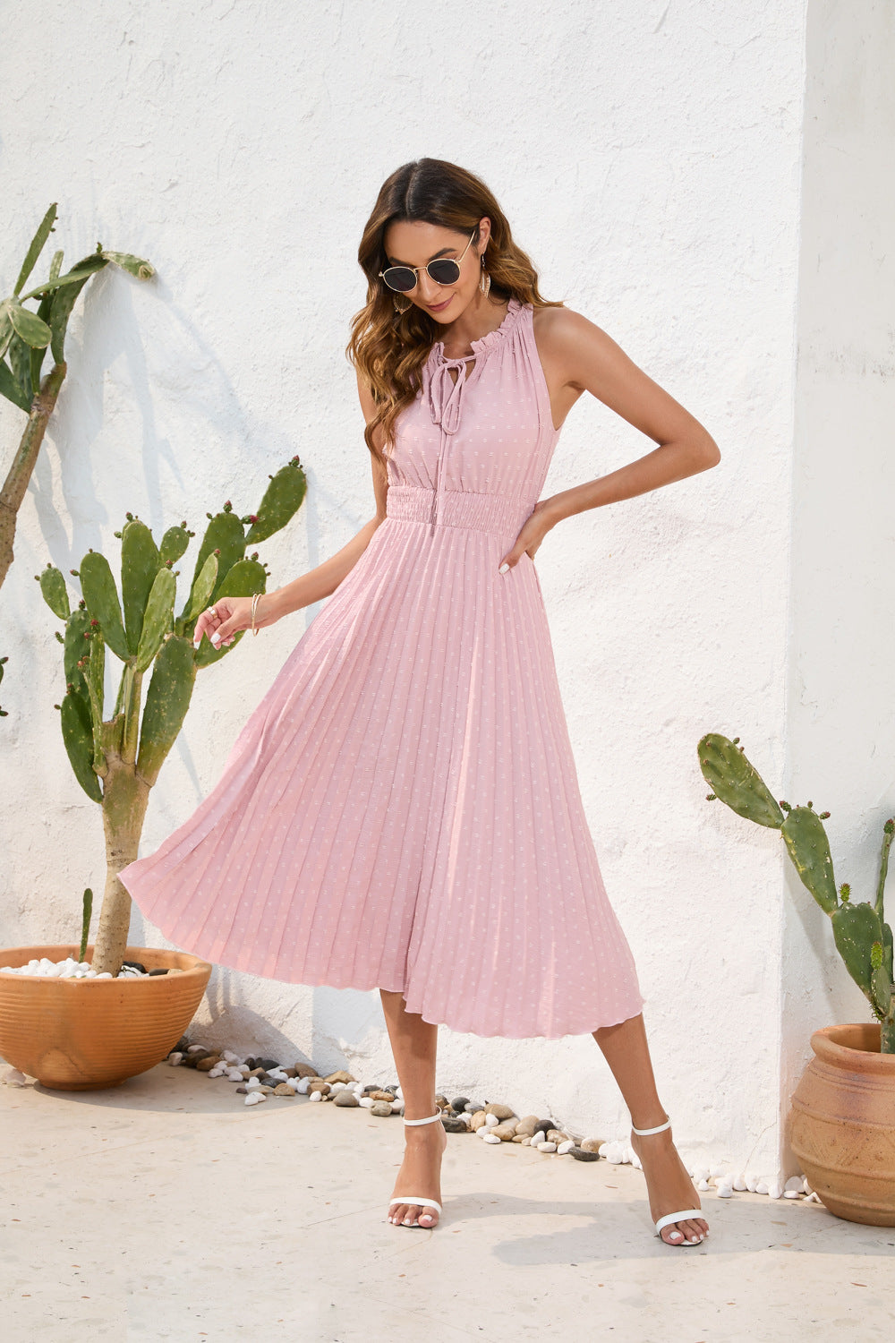 Elegant & Timeless Pleated Halter Neck Dress
