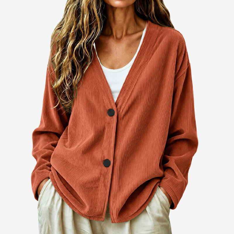 Ribbed V-Neck Button Cardigan