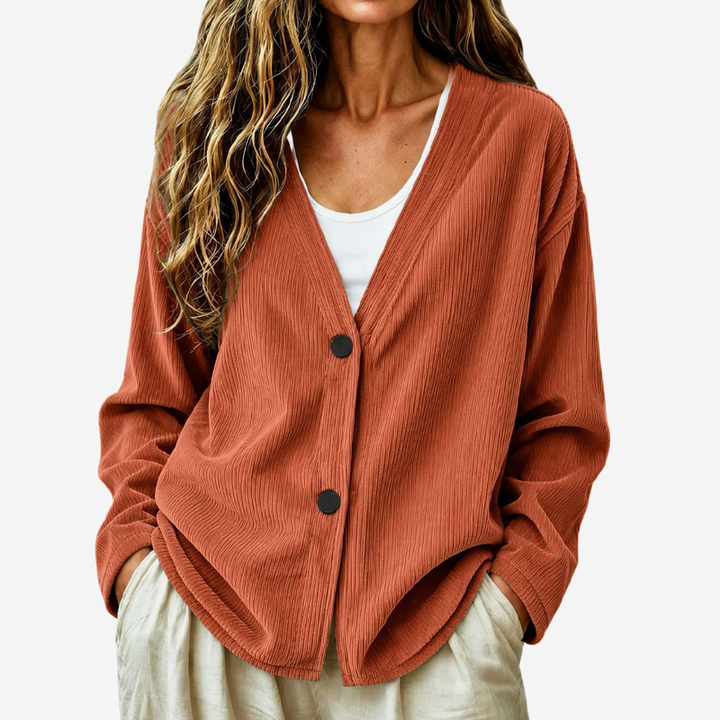 Ribbed V-Neck Button Cardigan