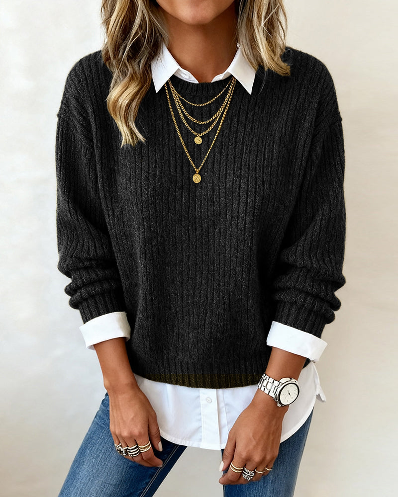 Layered Shirt-Collar Knit Sweater