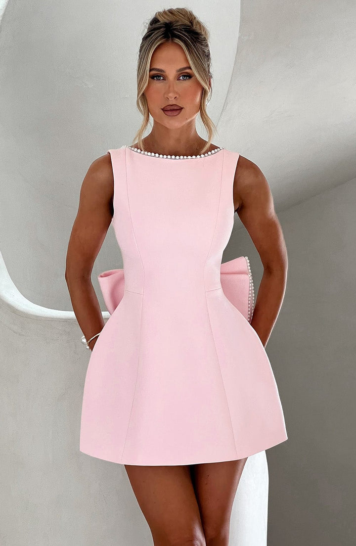 Pearl Trim A-Line Mini Dress for Wedding Guests