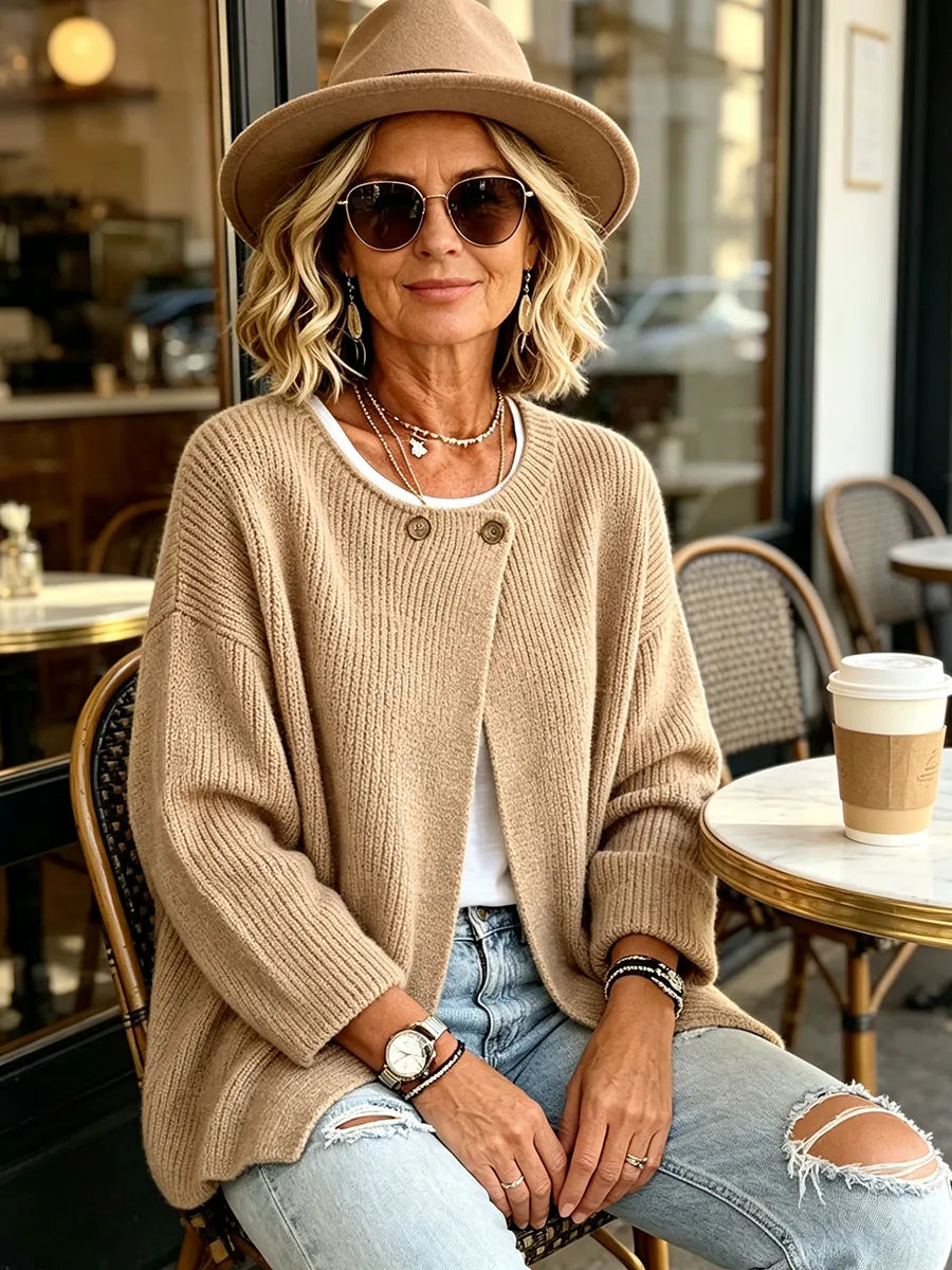 Asymmetric Ribbed Knit Cardigan