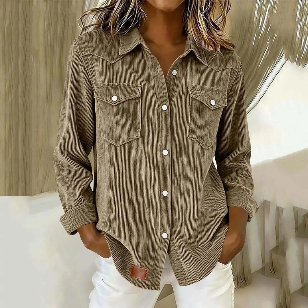 Corduroy Button-Up Shirt with Pockets