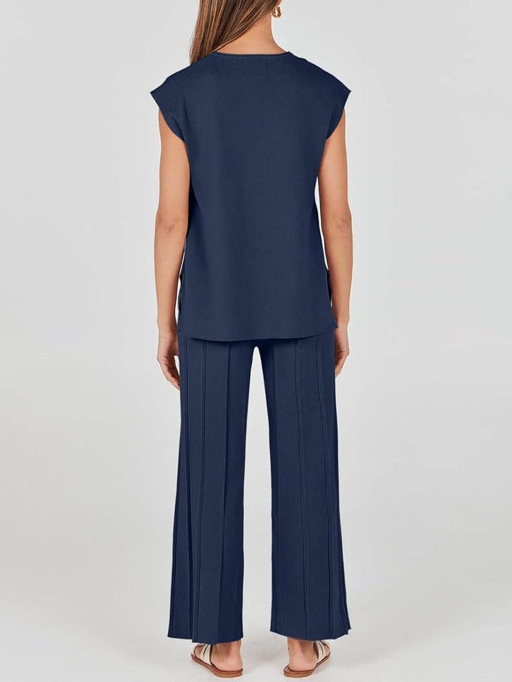 Cap Sleeve Top and Pants Knit Set