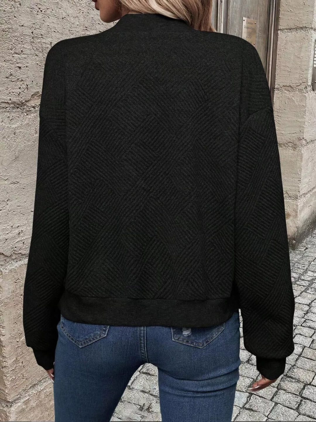 Textured Zip-Up Bomber Jacket