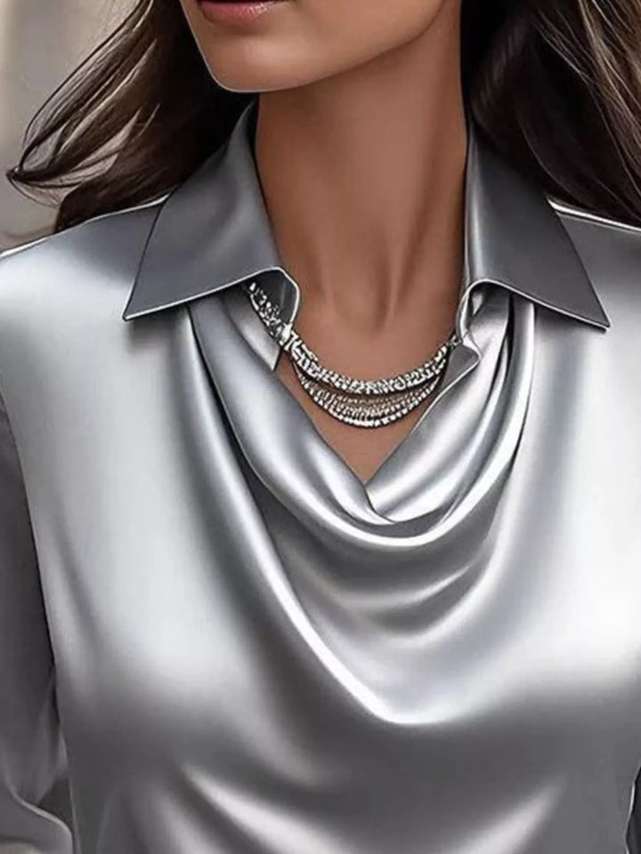 Satin Cowl Neck Long Sleeve Blouse