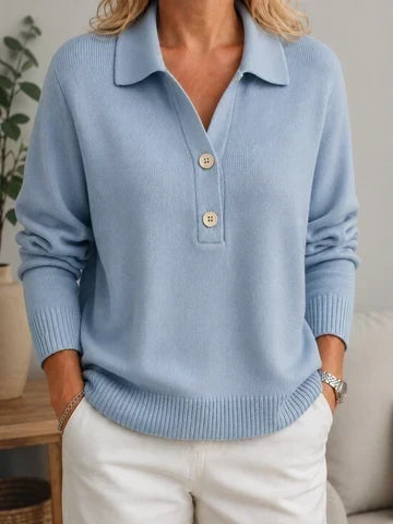 Collared Button Placket Knit Sweater