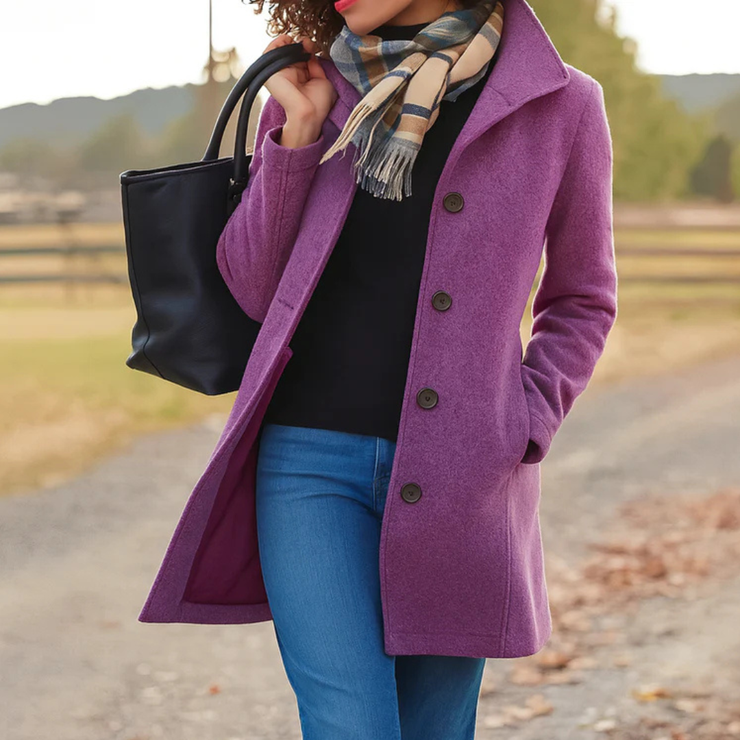 Long Button-Up Stand Collar Coat