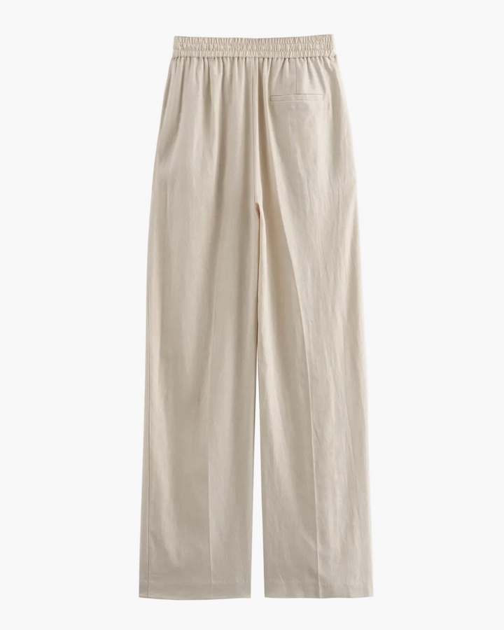 High Waist Linen Straight-Leg Trousers