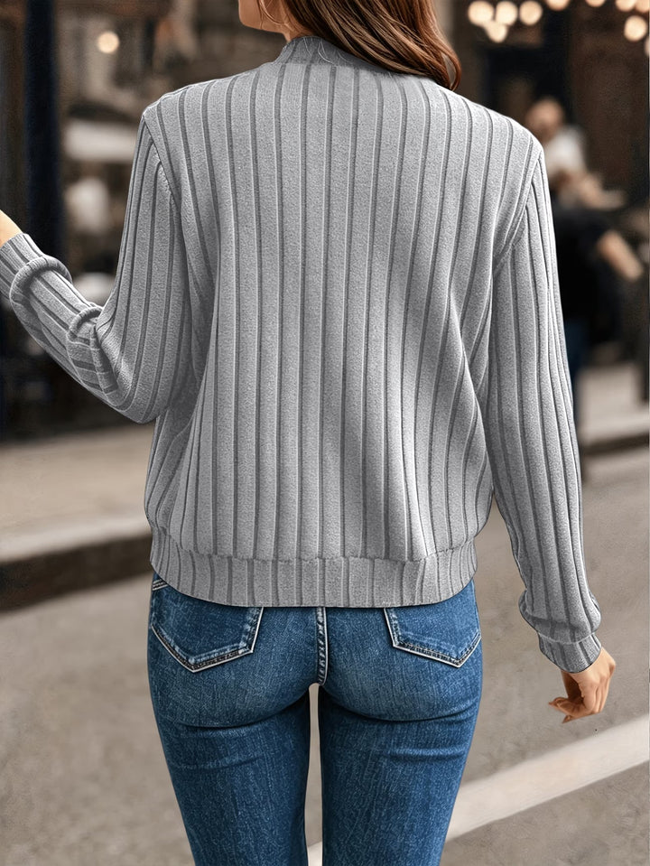 Ribbed Zip-Up Knit Cardigan