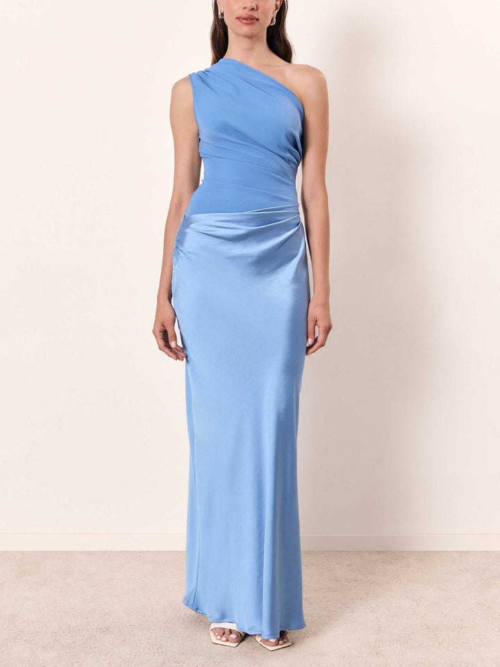Elegant One-Shoulder Pleated Maxi Dress
