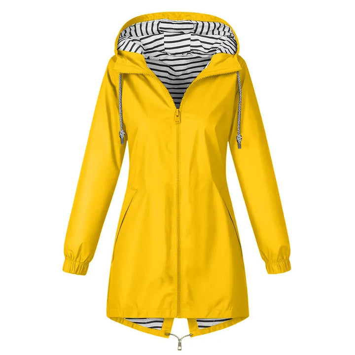 Long Hooded Raincoat with Striped Lining