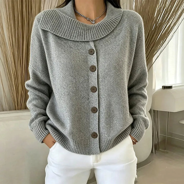 Collared Button-Up Knit Cardigan