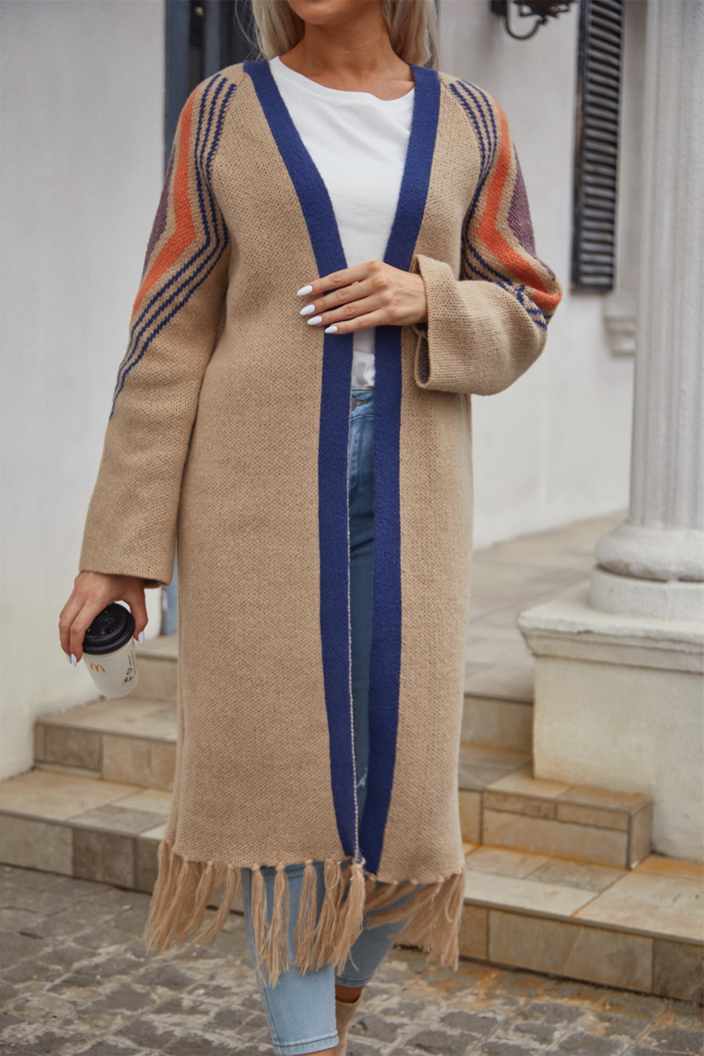 Fringe Hem Open Front Duster Cardigan