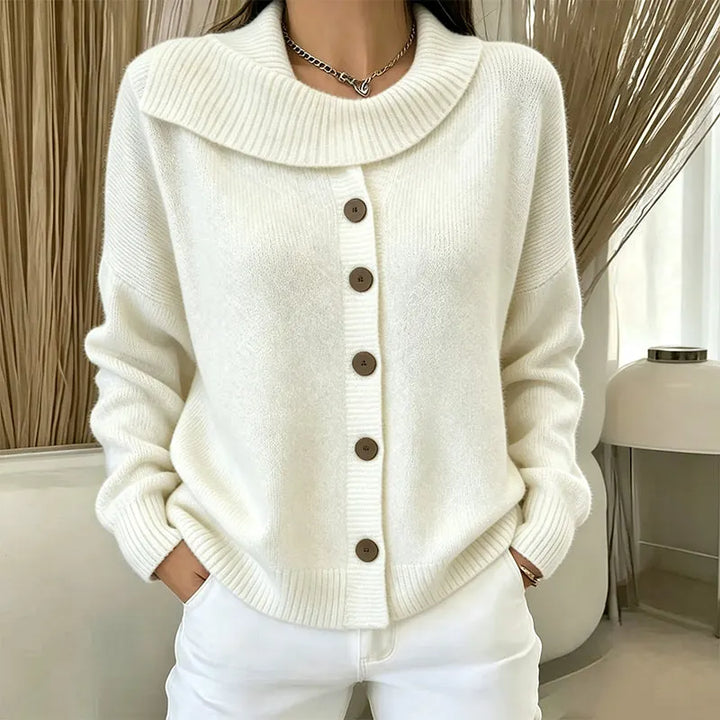 Collared Button-Up Knit Cardigan