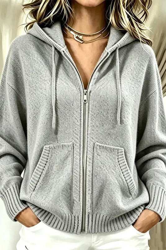Hooded Zip-Up Soft Knit Cardigan