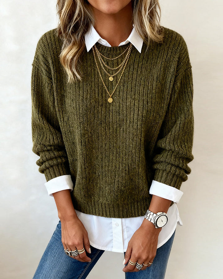Layered Shirt-Collar Knit Sweater