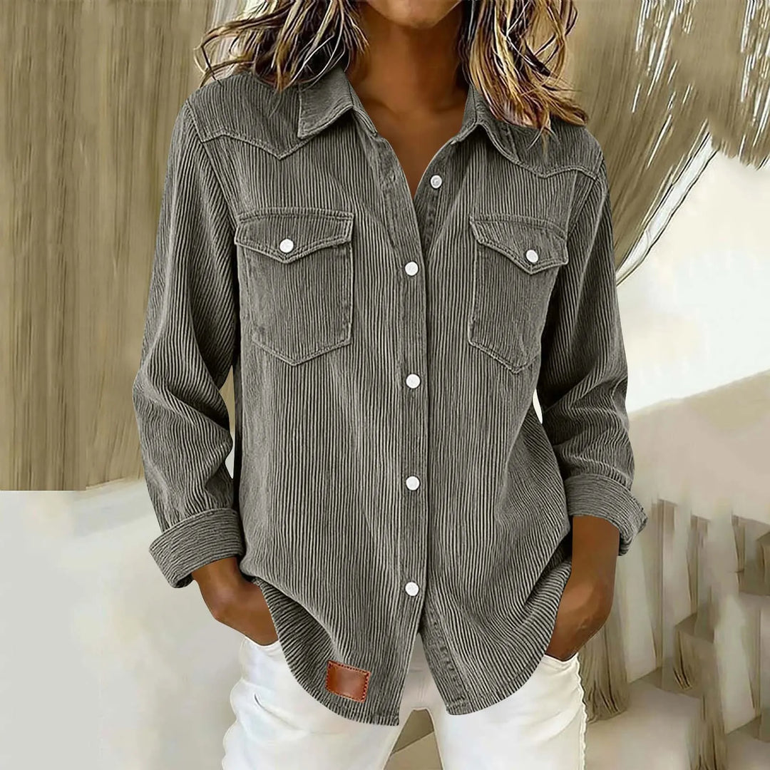 Corduroy Button-Up Shirt with Pockets