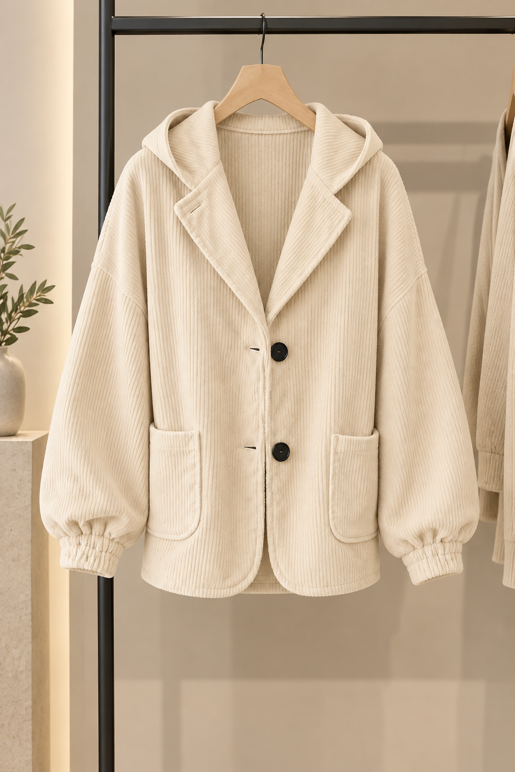 Oversized Hooded Corduroy Jacket