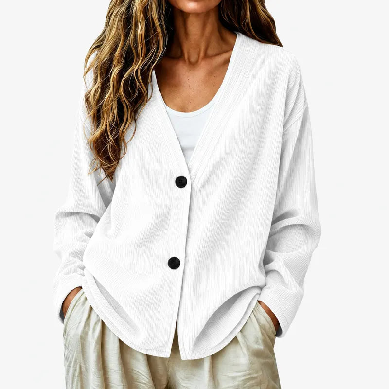 Ribbed V-Neck Button Cardigan