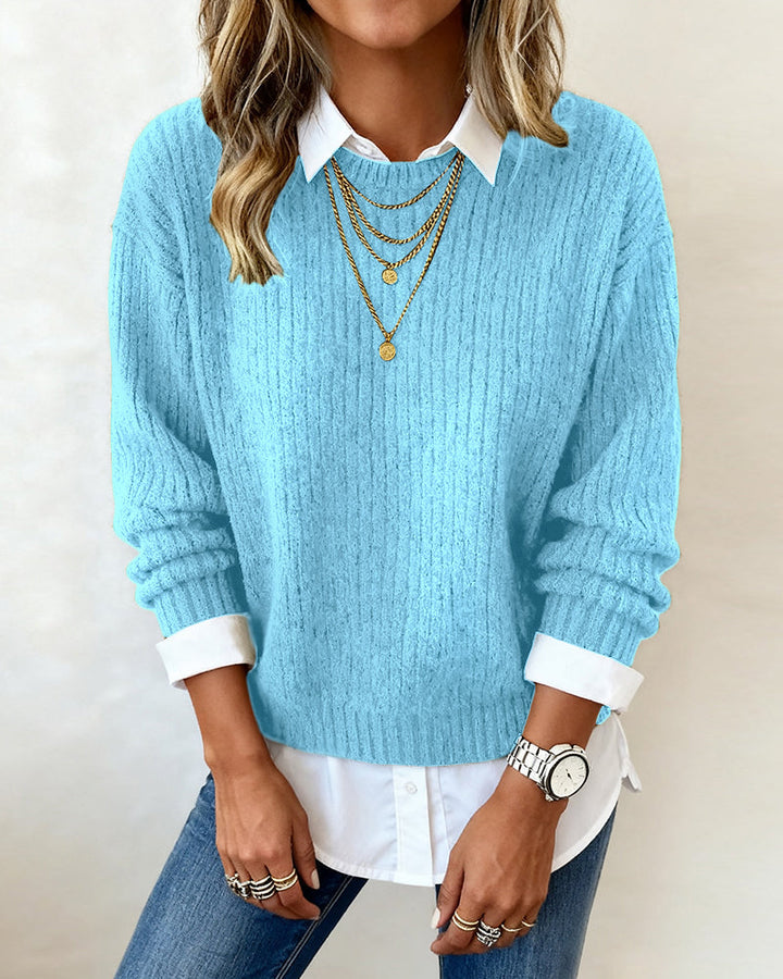 Layered Shirt-Collar Knit Sweater