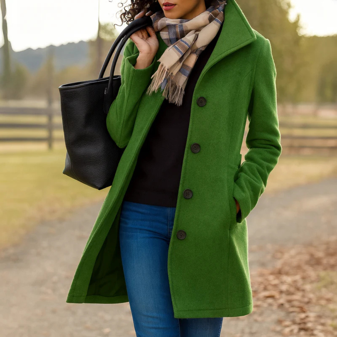Long Button-Up Stand Collar Coat