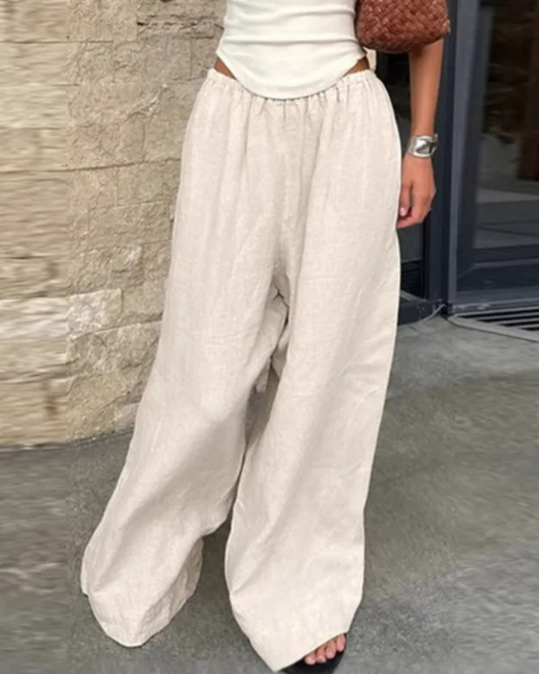 Wide Leg Linen Trousers with Elasticated Waist