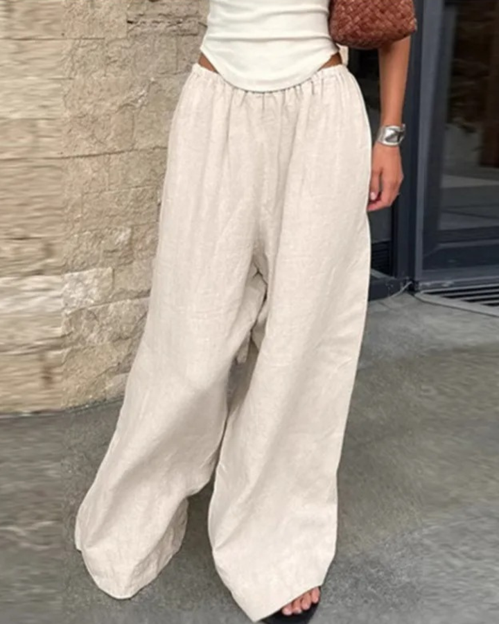 Wide Leg Linen Trousers with Elasticated Waist
