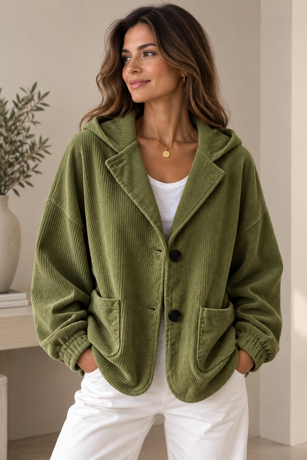 Oversized Hooded Corduroy Jacket
