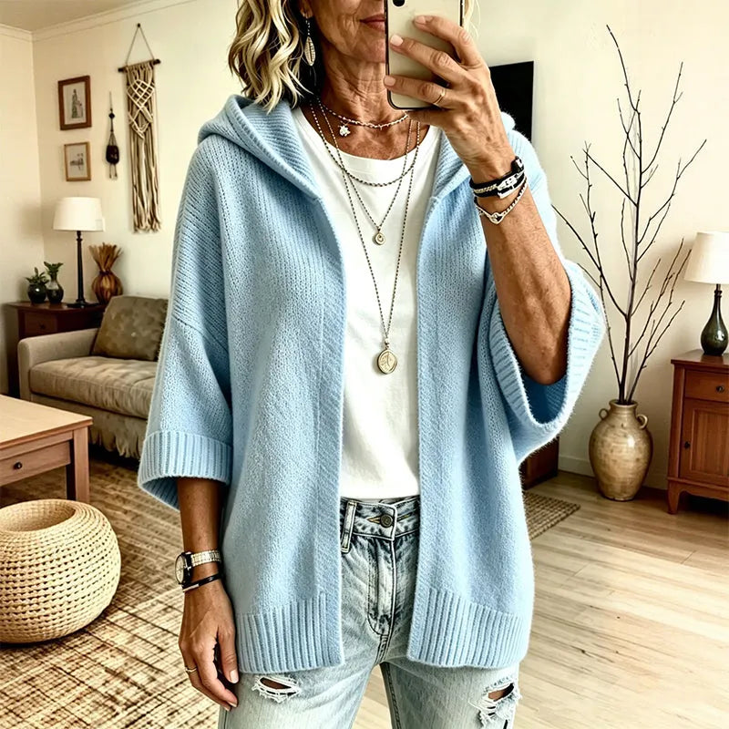 Hooded 3/4 Sleeve Knit Cardigan
