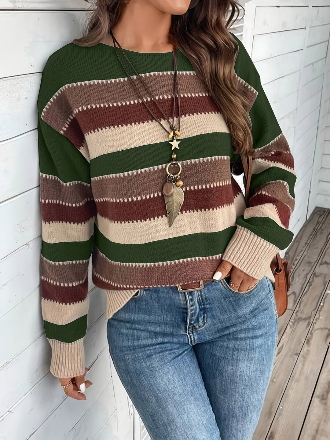 Striped Crew Neck Knit Sweater