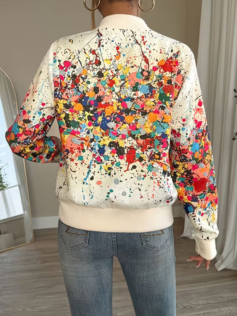 Abstract Print Zip-Up Bomber Jacket