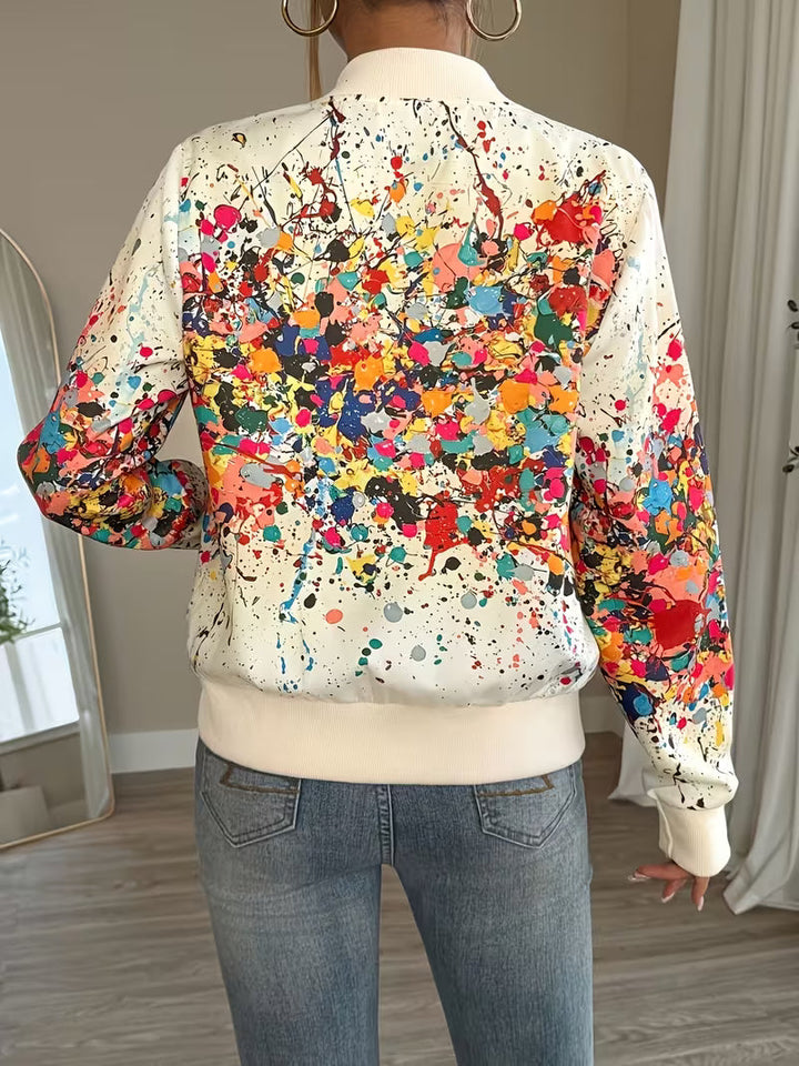 Abstract Print Zip-Up Bomber Jacket